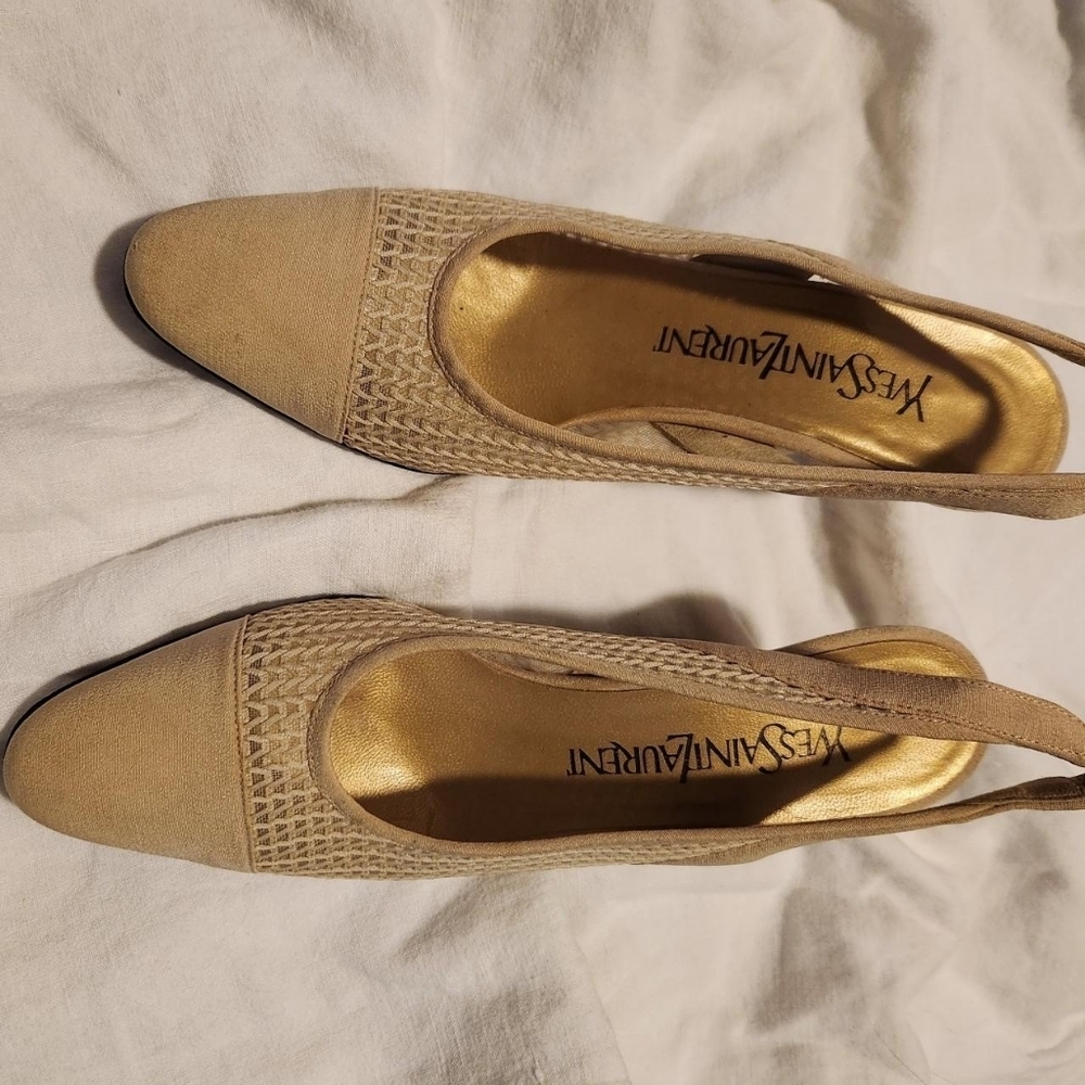 Vintage 1990s Yves Saint Laurent Slingback Heels | Woven Leather | Made in Italy - Picture 4 of 8